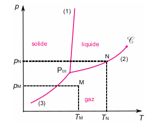 Diagramme pression-température général avec point triple et point critique